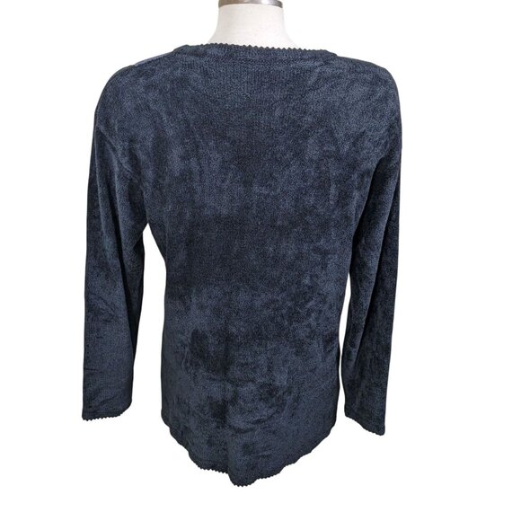 Vintage Floral Embroidered Bead Knit Sweater Wool Blend Large Granny Core Black - Picture 5 of 6